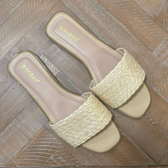 Bamboo The Sunhat Raffia Woven Straw Slide Slip On Nude Natural Sandal - Picture 5 of 8